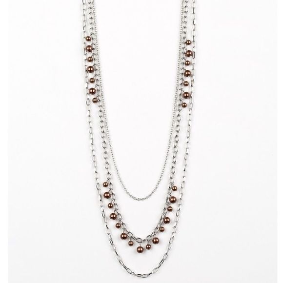 Jewelry - Pear Silver Brown Necklace